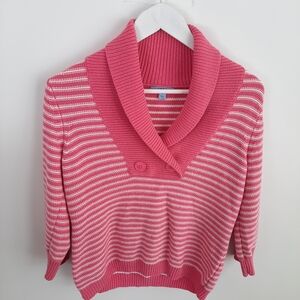 IZOD Pink & White Striped Knit Pullover Sweater Size M